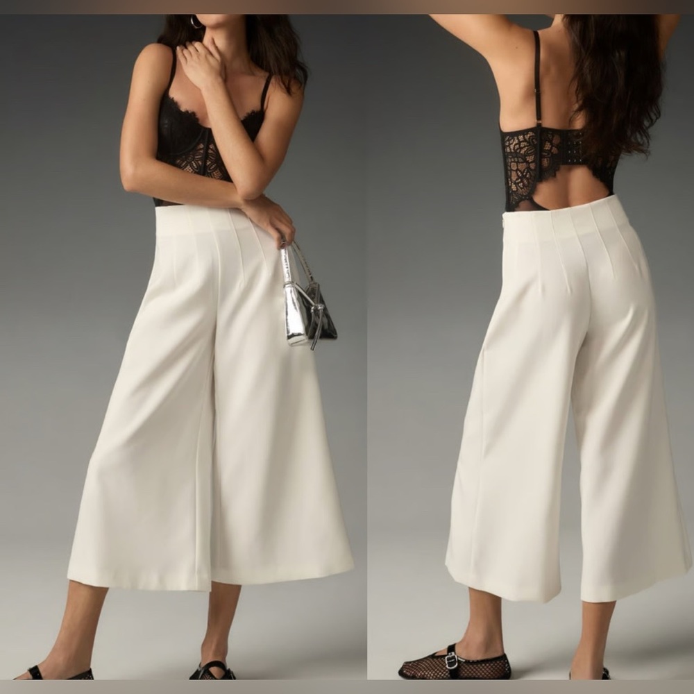 Maeve Ivory Wide-Leg Cropped Pants